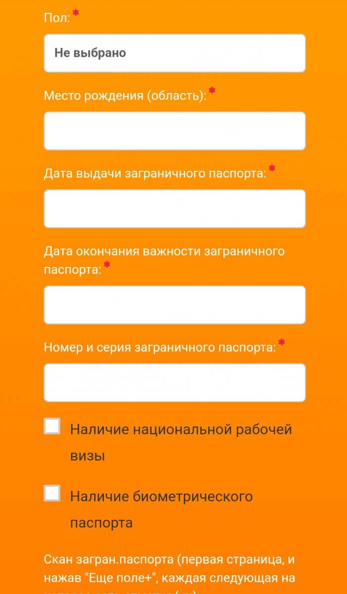 Скріншот з мобільного додатоку (частина анкети)